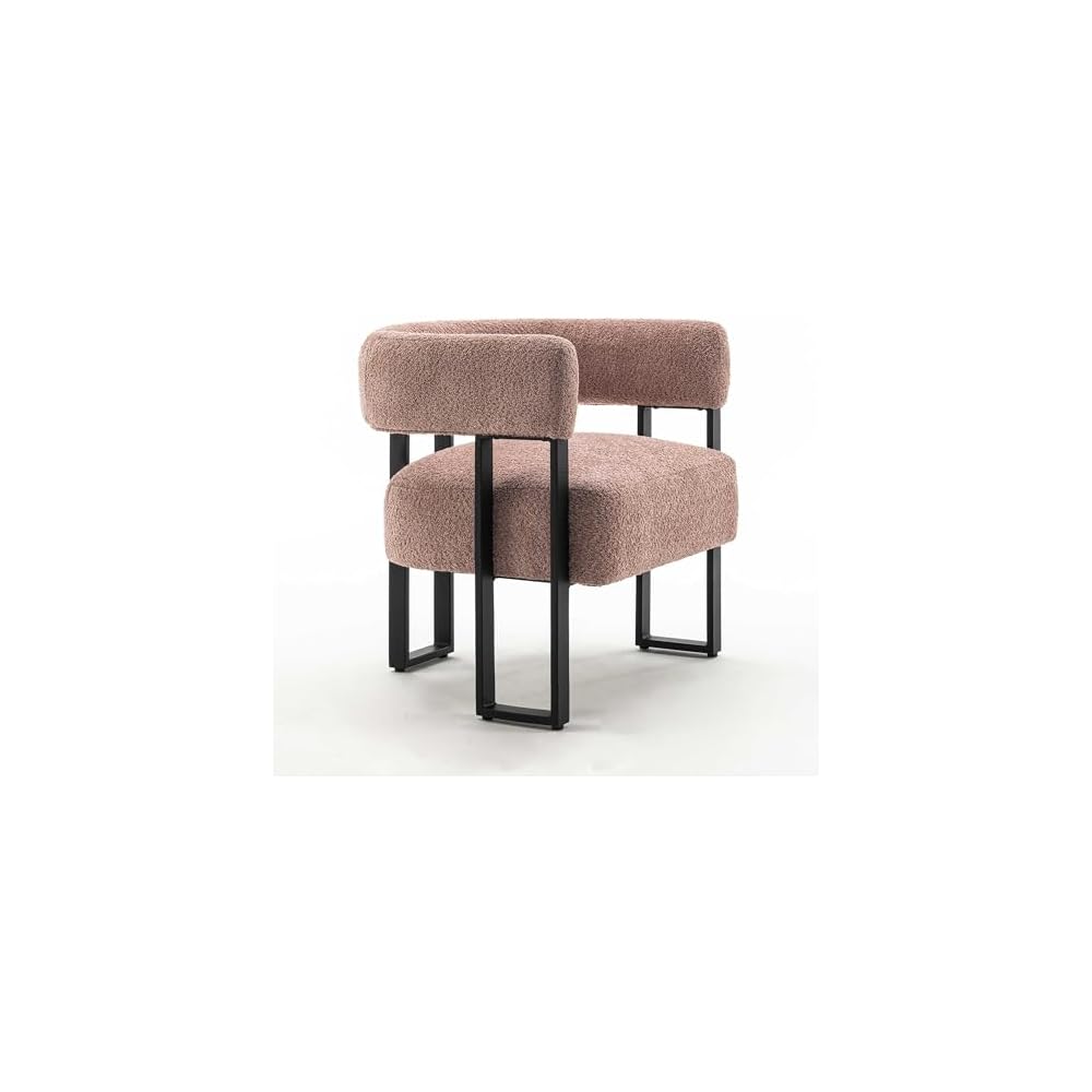 YOUNIKE Accent Chair Caramel Upholstered Teddy Velvet Single Sofa Modern Corner Round Padded Armrest Club Boucle Armchair for Living Room Bedroom Office Hotel Lounge Nursery Apartment Black Metal
