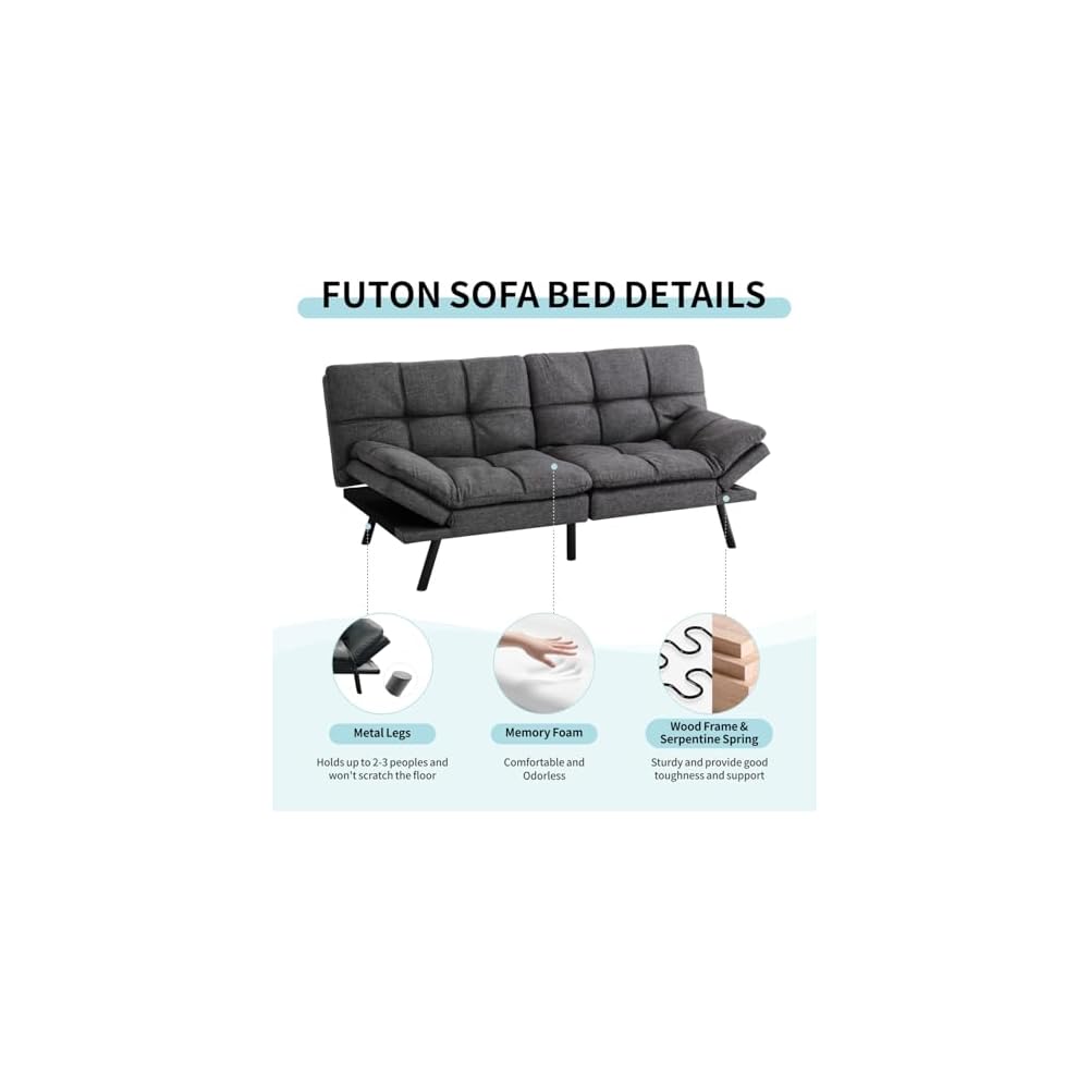 MUUEGM Futon Sofa Bed Couch,Convertible Futon Sofa Couch,Loveseat Sleeper Sofa Bed,Modern Sofa Bed for Living Room,Office,Apartment,71″Fabric Futon Couch with Adjustable Backrest,Grey