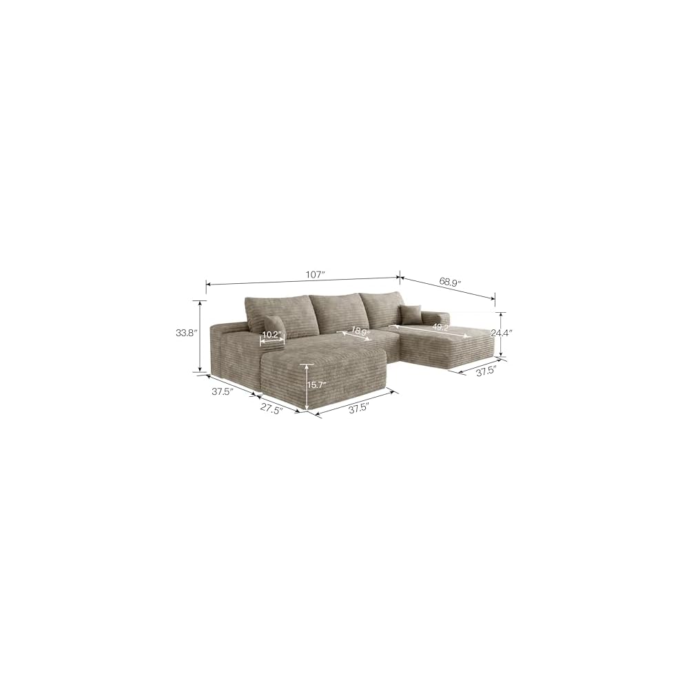 107" Corduroy Modular Sectional Sofa, Free Combination Sleeper Sofa with High‑Resilience Foam, Ergonomic Boneless Lounge Couch for Living Space, Camel