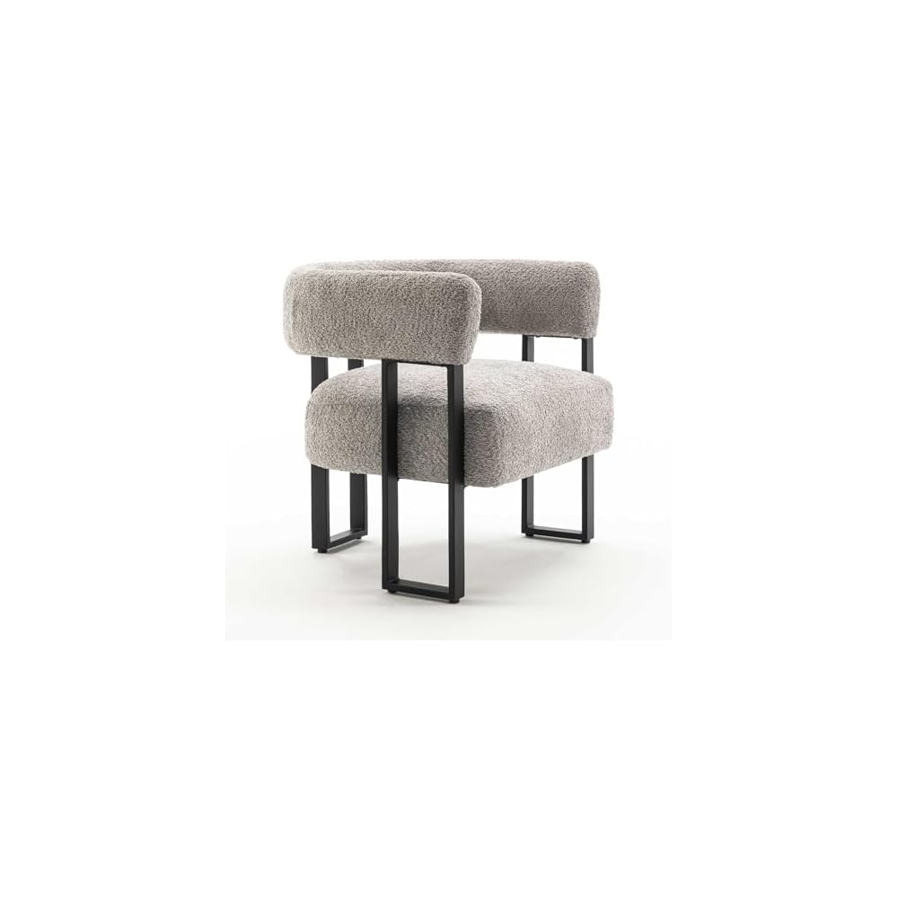 YOUNIKE Accent Chair Caramel Upholstered Teddy Velvet Single Sofa Modern Corner Round Padded Armrest Club Boucle Armchair for Living Room Bedroom Office Hotel Lounge Nursery Apartment Black Metal