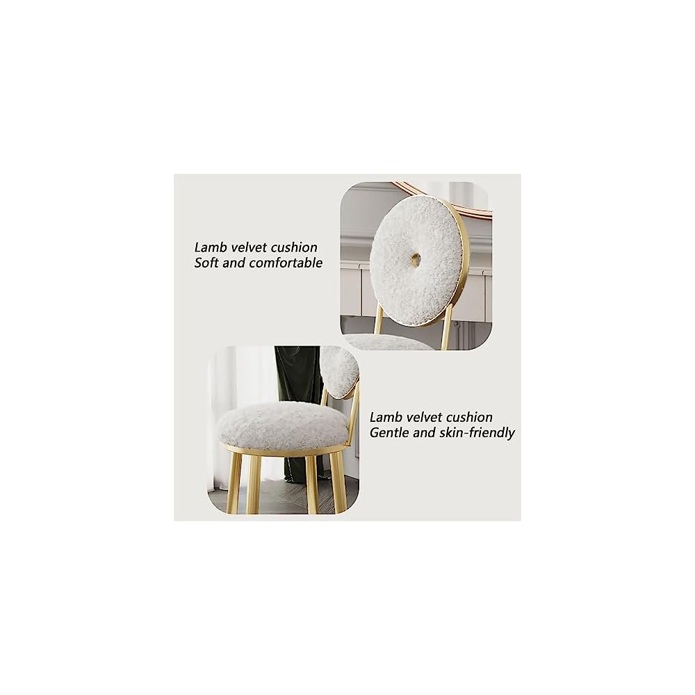 Vanity Chair for Makeup Room - Lambswool Vanity Stool Midcentury Modern Accent Chair with Backrest Velvet Chair with Gold Legs - for Living Room Bedroom (Color : Pink)