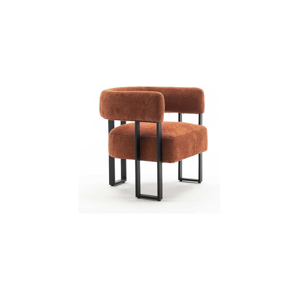 YOUNIKE Accent Chair Caramel Upholstered Teddy Velvet Single Sofa Modern Corner Round Padded Armrest Club Boucle Armchair for Living Room Bedroom Office Hotel Lounge Nursery Apartment Black Metal