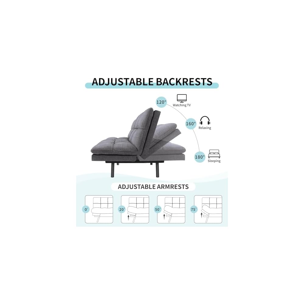 MUUEGM Futon Sofa Bed Couch,Convertible Futon Sofa Couch,Loveseat Sleeper Sofa Bed,Modern Sofa Bed for Living Room,Office,Apartment,71″Fabric Futon Couch with Adjustable Backrest,Grey