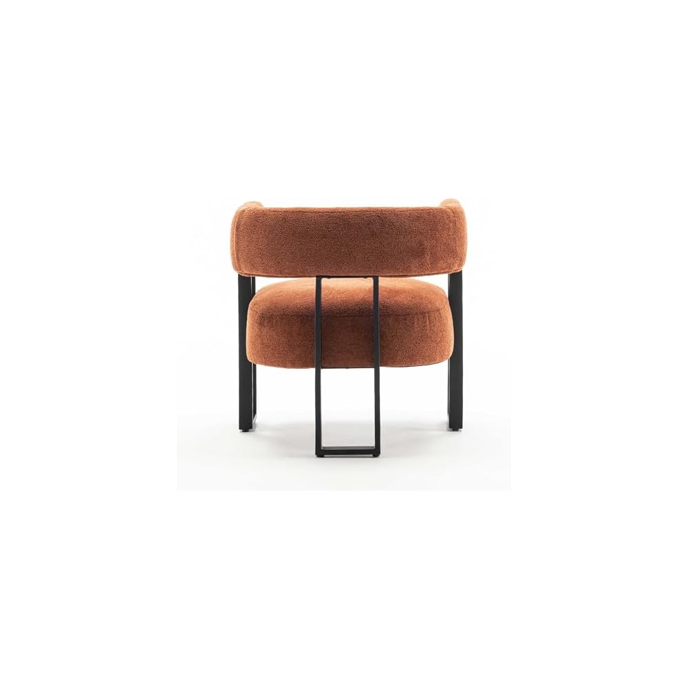 YOUNIKE Accent Chair Caramel Upholstered Teddy Velvet Single Sofa Modern Corner Round Padded Armrest Club Boucle Armchair for Living Room Bedroom Office Hotel Lounge Nursery Apartment Black Metal
