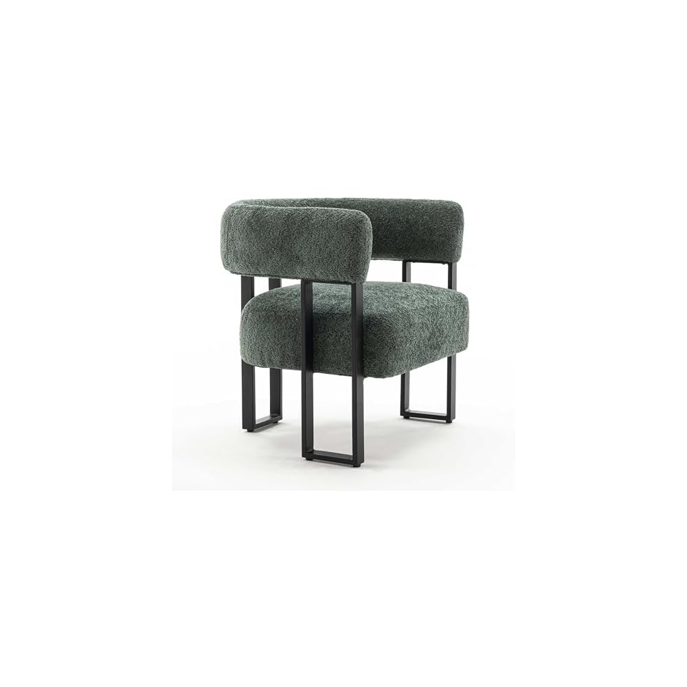 YOUNIKE Accent Chair Caramel Upholstered Teddy Velvet Single Sofa Modern Corner Round Padded Armrest Club Boucle Armchair for Living Room Bedroom Office Hotel Lounge Nursery Apartment Black Metal