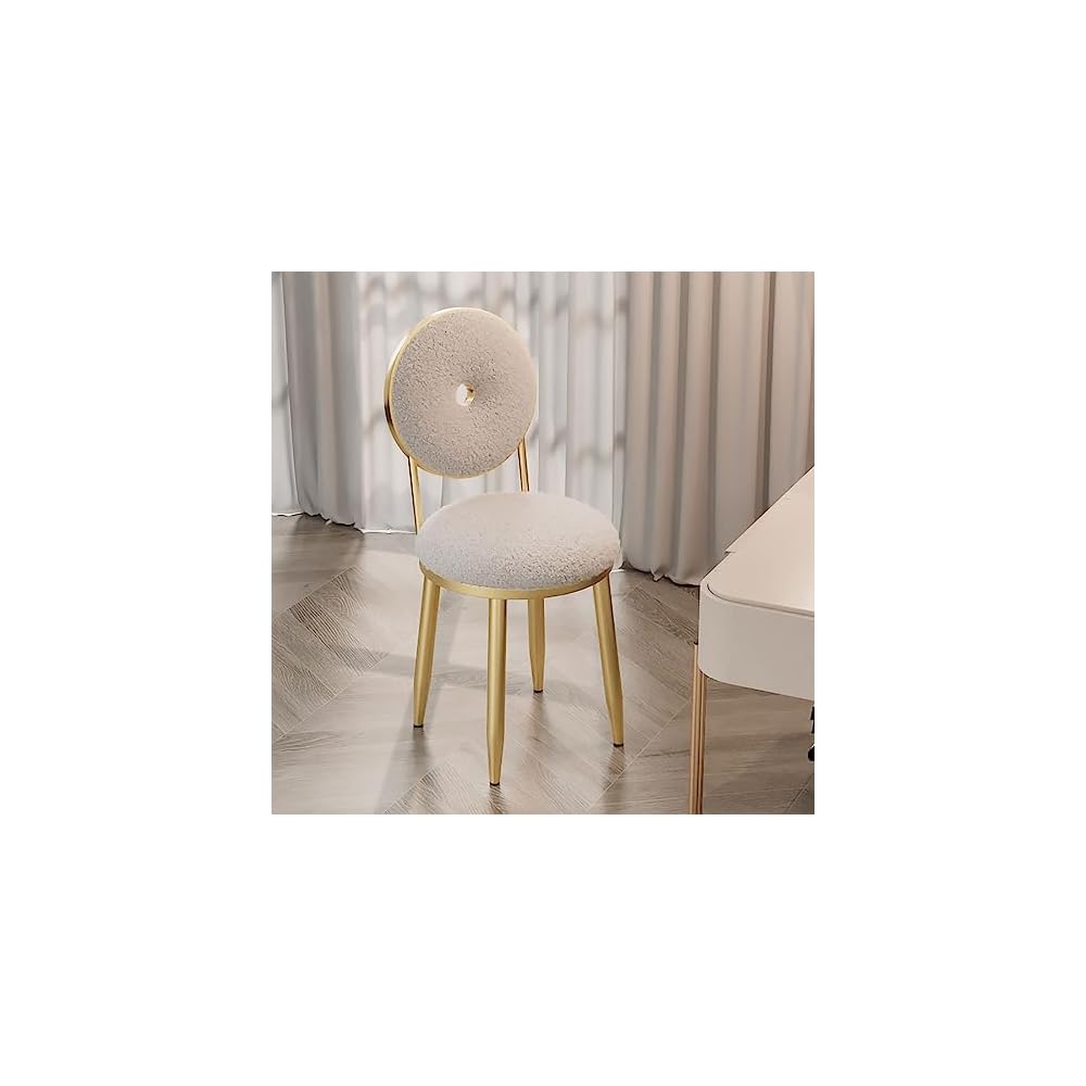 Vanity Chair for Makeup Room - Lambswool Vanity Stool Midcentury Modern Accent Chair with Backrest Velvet Chair with Gold Legs - for Living Room Bedroom (Color : Pink)