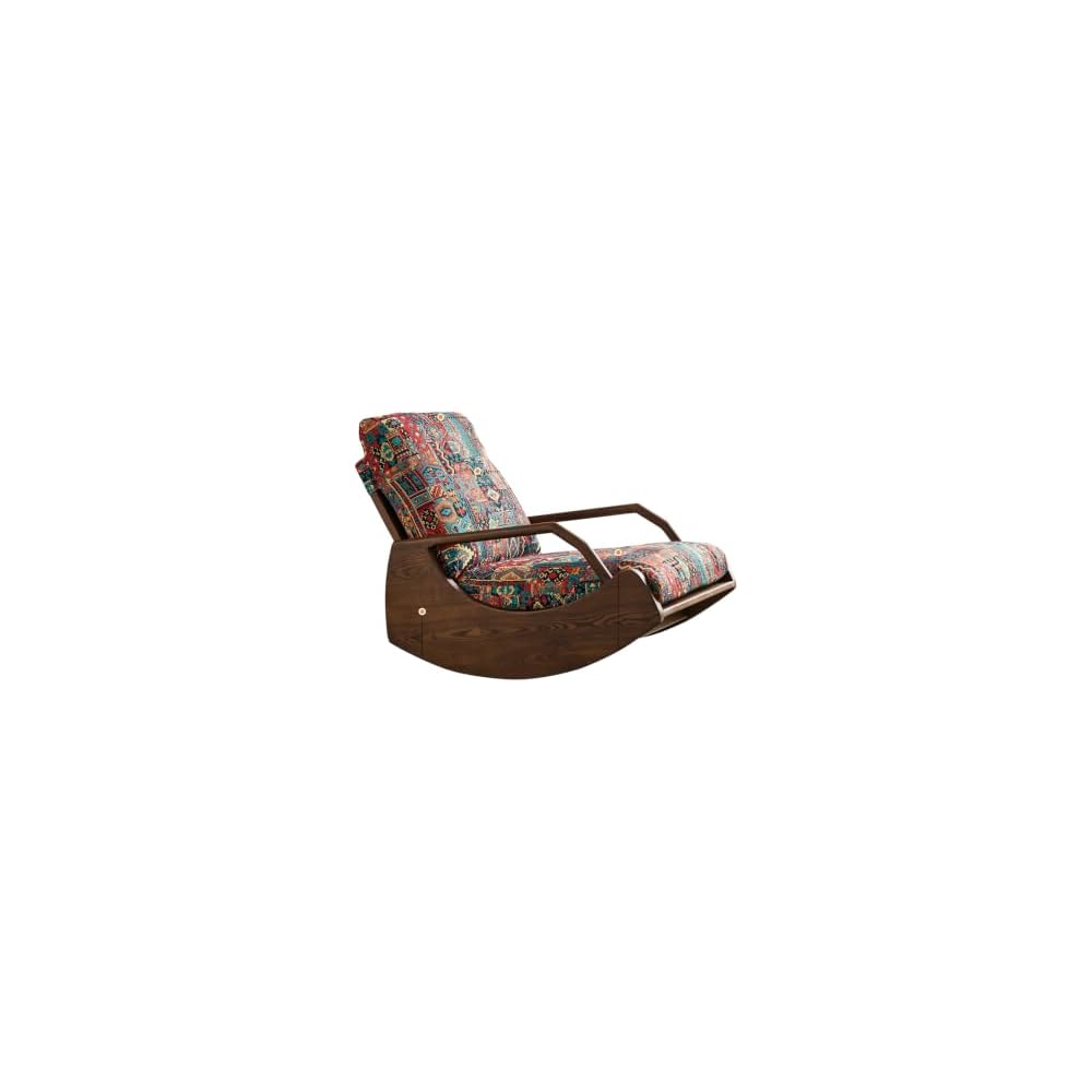 Solid Ash Wood Rocking Chair with Removable Upholstered Cushion, Adjustable Backrest Lounge Chair for Living Room, Bedroom, Reading Nook and Enclosed Balcony