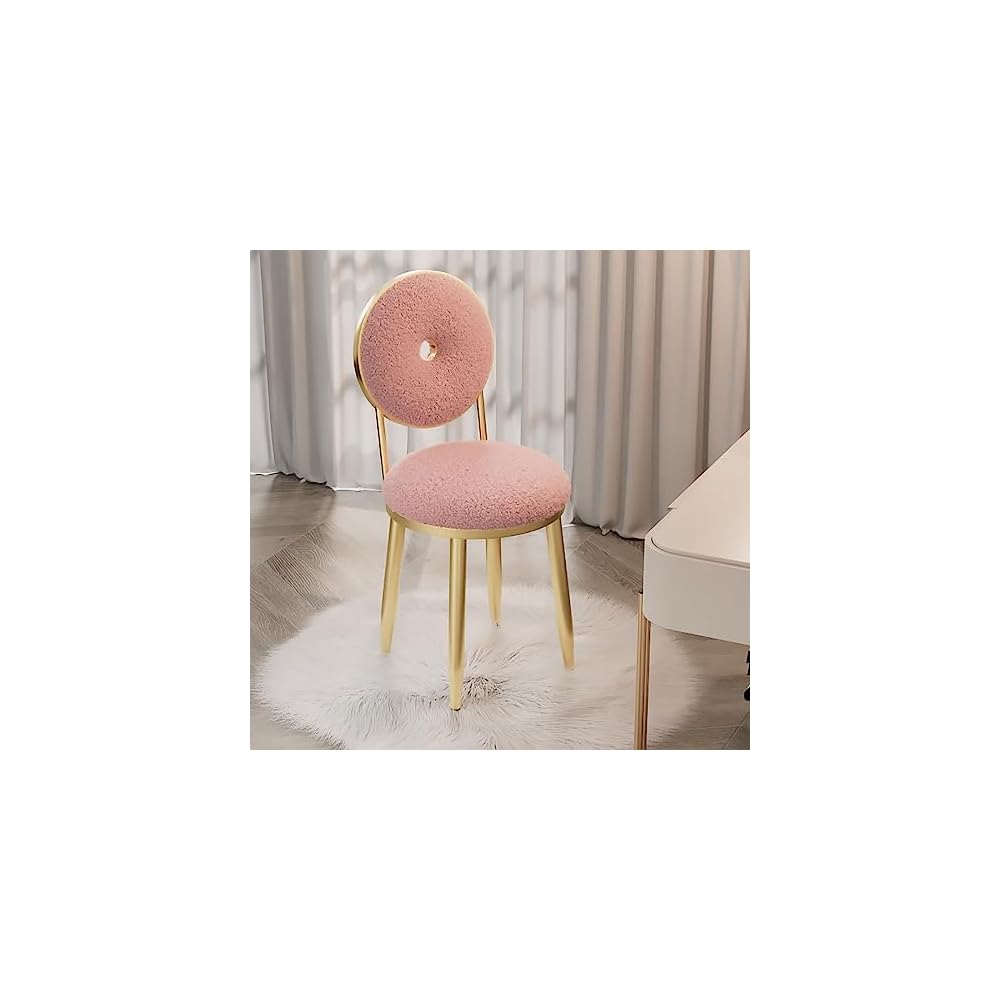Vanity Chair for Makeup Room - Lambswool Vanity Stool Midcentury Modern Accent Chair with Backrest Velvet Chair with Gold Legs - for Living Room Bedroom (Color : Pink)