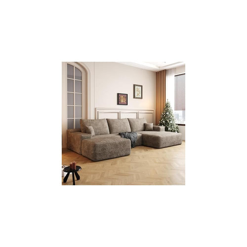 107" Corduroy Modular Sectional Sofa, Free Combination Sleeper Sofa with High‑Resilience Foam, Ergonomic Boneless Lounge Couch for Living Space, Camel