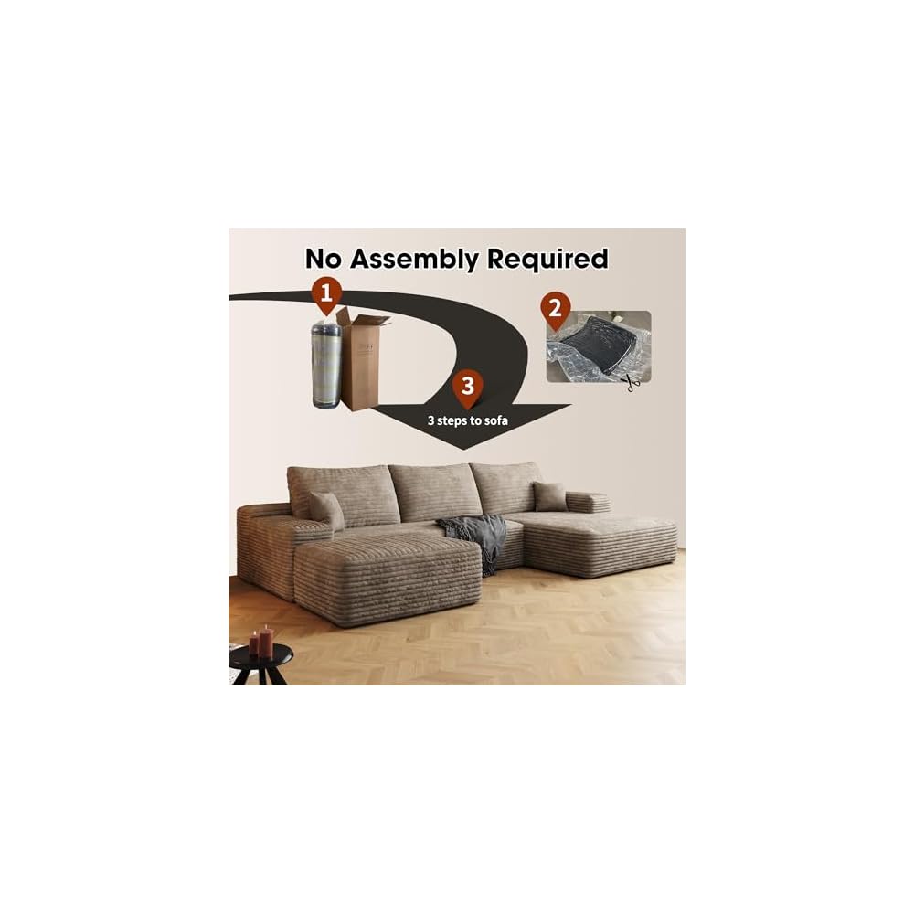 107" Corduroy Modular Sectional Sofa, Free Combination Sleeper Sofa with High‑Resilience Foam, Ergonomic Boneless Lounge Couch for Living Space, Camel