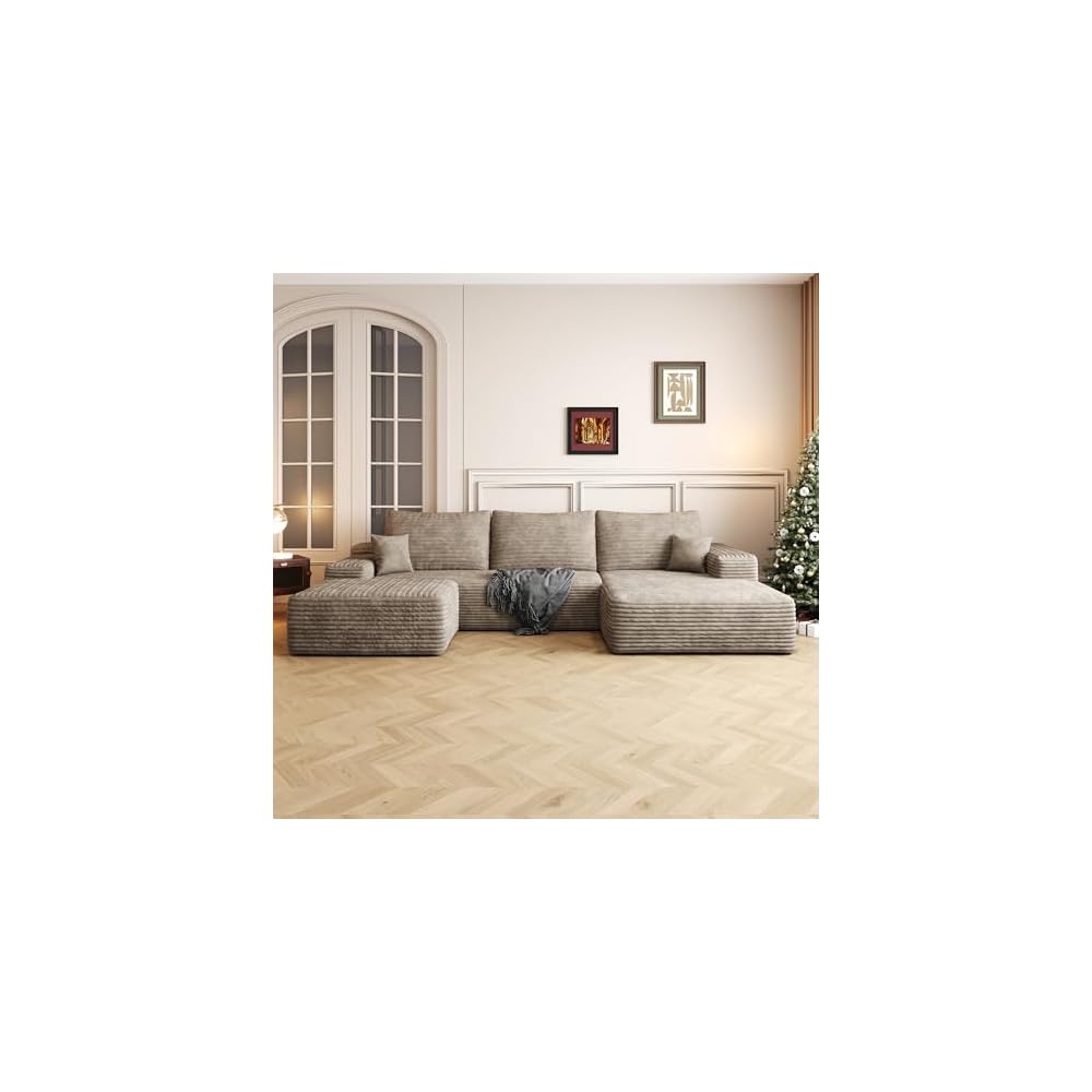107" Corduroy Modular Sectional Sofa, Free Combination Sleeper Sofa with High‑Resilience Foam, Ergonomic Boneless Lounge Couch for Living Space, Camel