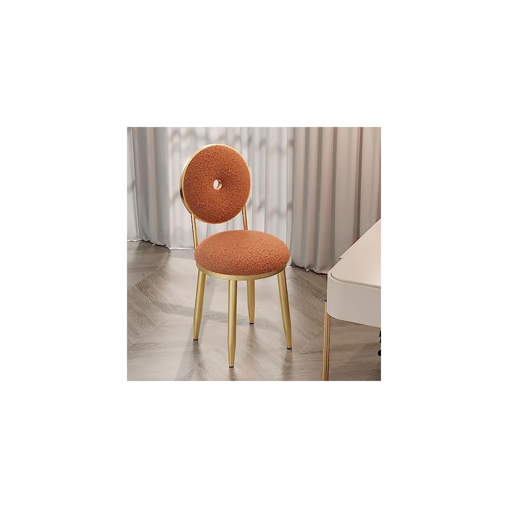 Vanity Chair for Makeup Room - Lambswool Vanity Stool Midcentury Modern Accent Chair with Backrest Velvet Chair with Gold Legs - for Living Room Bedroom (Color : Pink)