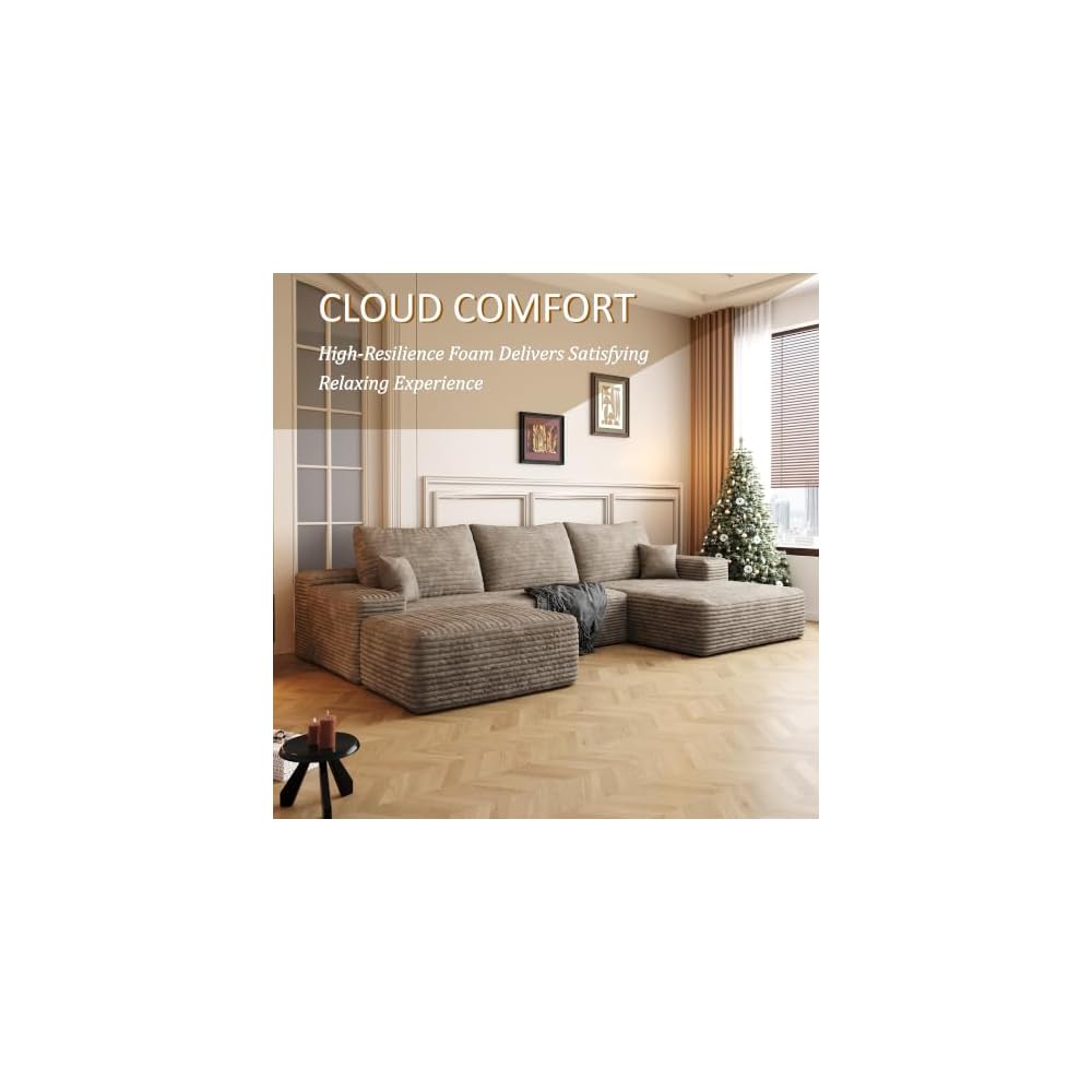 107" Corduroy Modular Sectional Sofa, Free Combination Sleeper Sofa with High‑Resilience Foam, Ergonomic Boneless Lounge Couch for Living Space, Camel