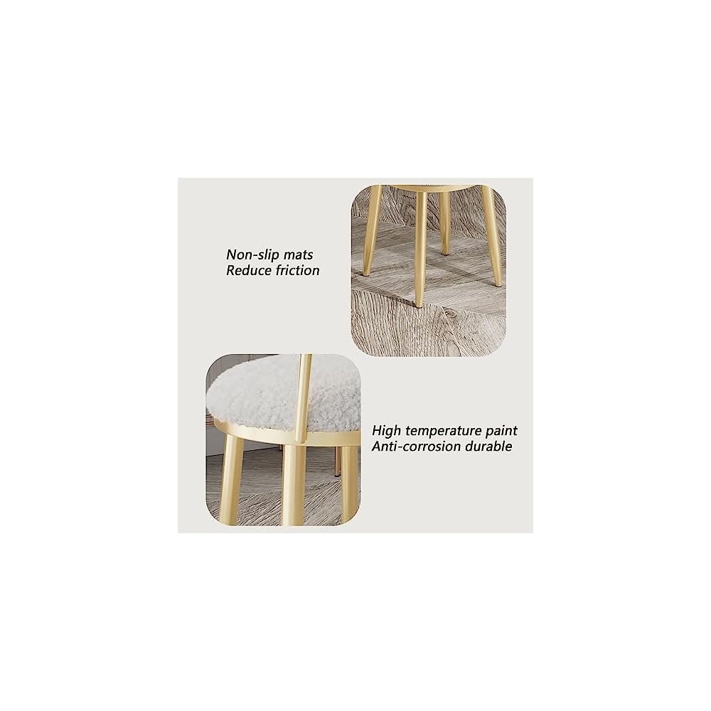 Vanity Chair for Makeup Room - Lambswool Vanity Stool Midcentury Modern Accent Chair with Backrest Velvet Chair with Gold Legs - for Living Room Bedroom (Color : Pink)