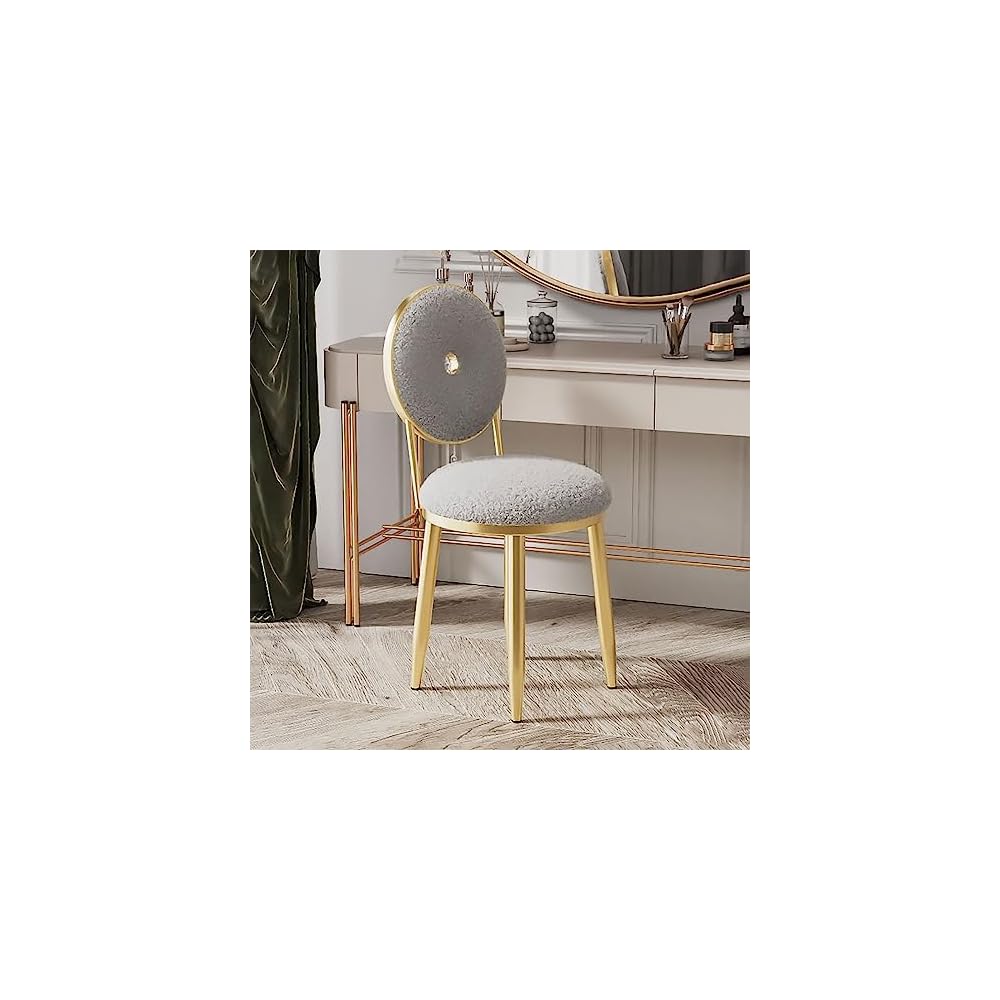 Vanity Chair for Makeup Room - Lambswool Vanity Stool Midcentury Modern Accent Chair with Backrest Velvet Chair with Gold Legs - for Living Room Bedroom (Color : Pink)