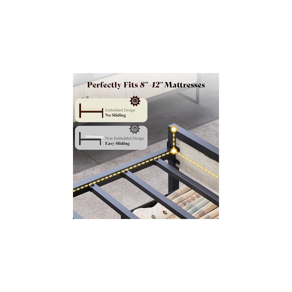 AMERLIFE King Bed Frame with LED Lights & 2-Tier Storage Headboard