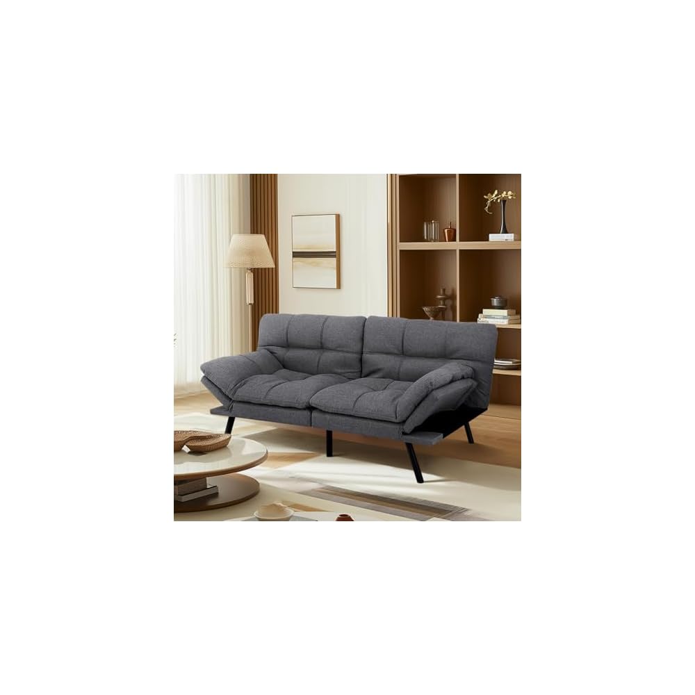 MUUEGM Futon Sofa Bed Couch,Convertible Futon Sofa Couch,Loveseat Sleeper Sofa Bed,Modern Sofa Bed for Living Room,Office,Apartment,71″Fabric Futon Couch with Adjustable Backrest,Grey