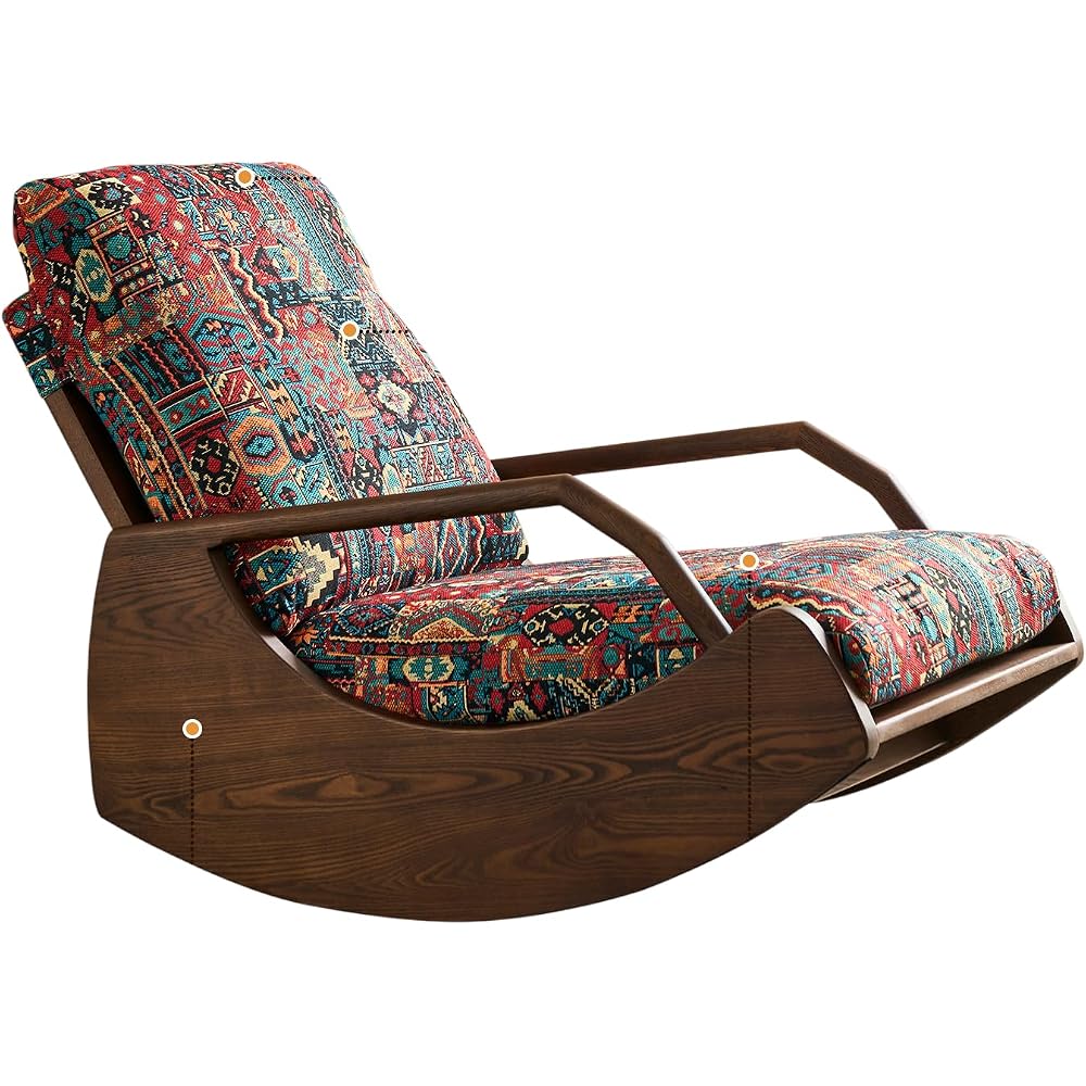 Solid Ash Wood Rocking Chair with Removable Upholstered Cushion, Adjustable Backrest Lounge Chair for Living Room, Bedroom, Reading Nook and Enclosed Balcony