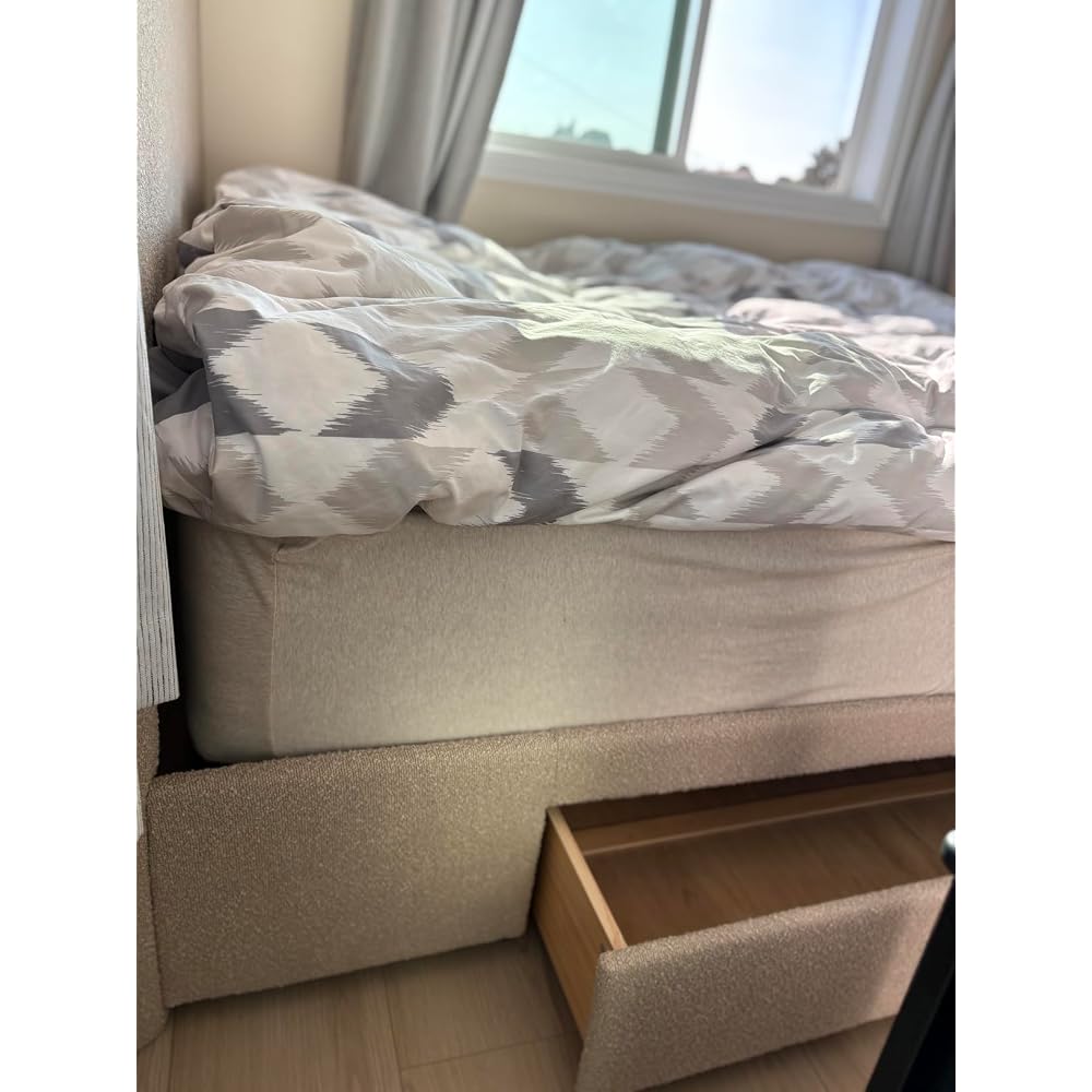 VELOCAVA Queen Lift Up Storage Bed Frame, 44.88" Tall Upholstered Headboard, Soft Rounded Corner Design, Bouclé Texture Platform Bed with Hydraulic Storage, No Box Spring Needed, Soft Beige