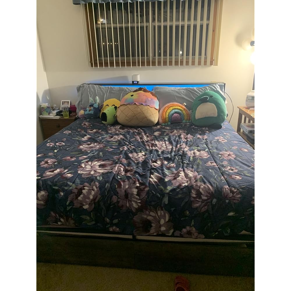 AMERLIFE King Bed Frame with LED Lights & 2-Tier Storage Headboard