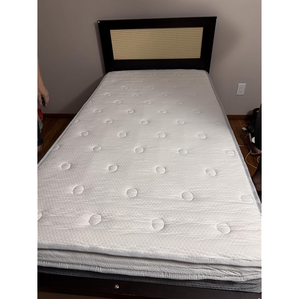 GIANTEX Rattan Bed Frame with 2 Storage Drawers, Twin Size Boho Platform Beds w/Headboard & Footboard, Wood Mattress Foundation, Twin Bed Frames for Kids Adults, No Box Spring Needed (Espresso, Twin)